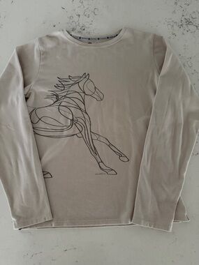 Iridium Riding wear Long Sleeve Graphic Horse Tee colour Sand Peru